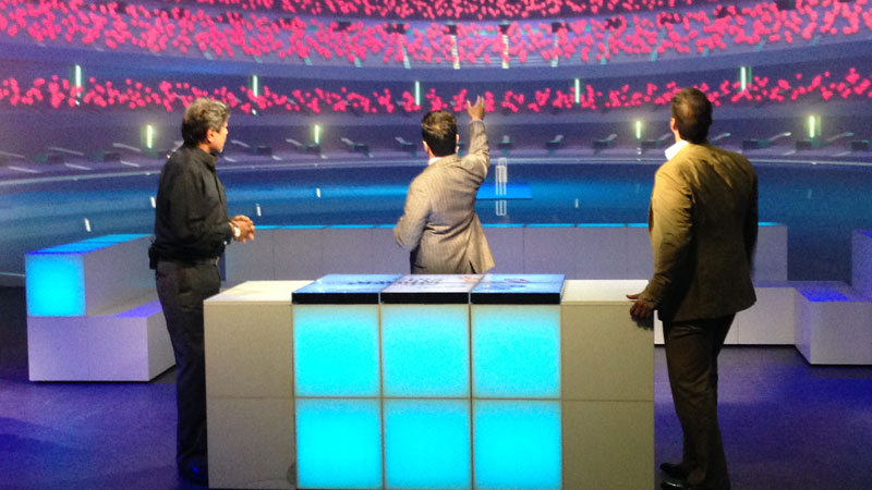 Star Sports production studio integrated by RGB Broadcasting for ICC World Cup 2015. Kapil Dev, Sunil Gavaskar, and VVS Laxman engage in match analysis using advanced AR/VR technology.