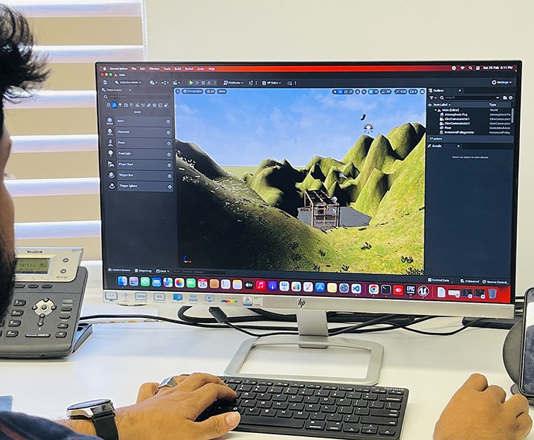 An expert in real time graphics insertion working diligently during a live production monitoring and adjusting graphics overlays to ensure seamless integration.