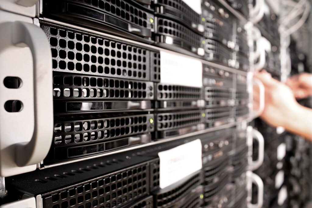 Cloud servers mounted on a rack.